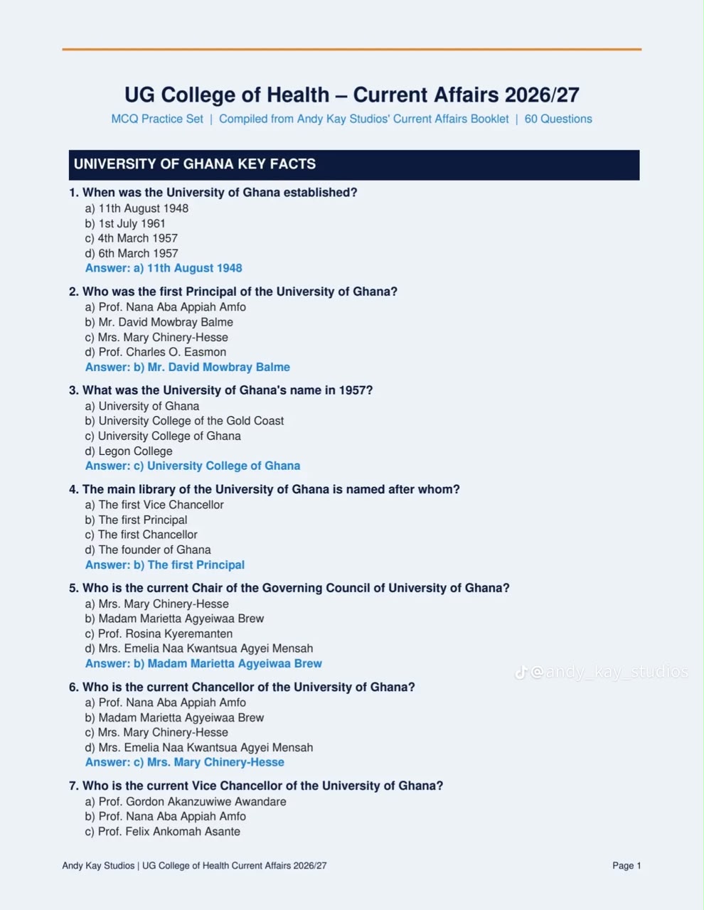 UG Health Entrance Past Question Page 1