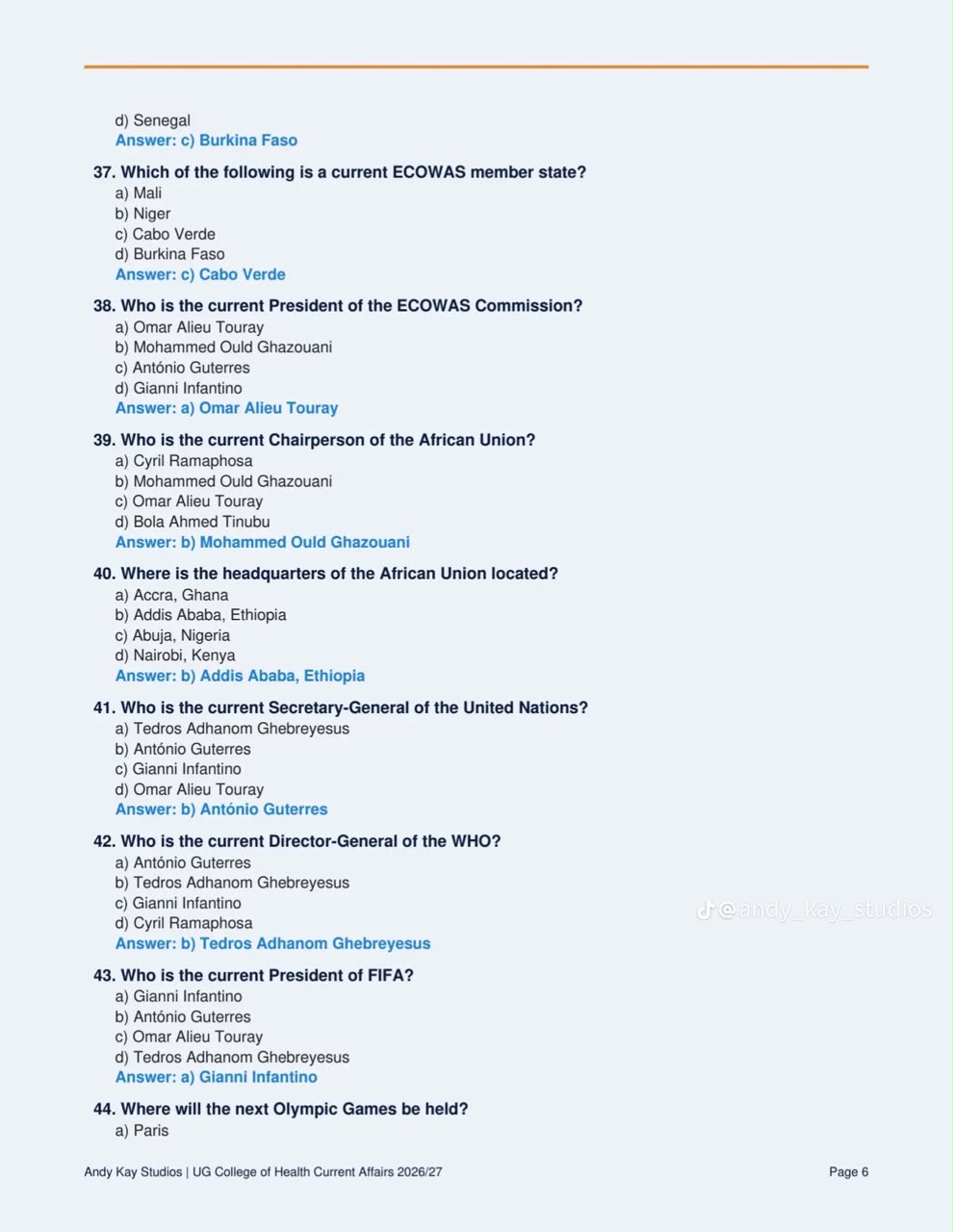 UG Health Entrance Past Question Page 2