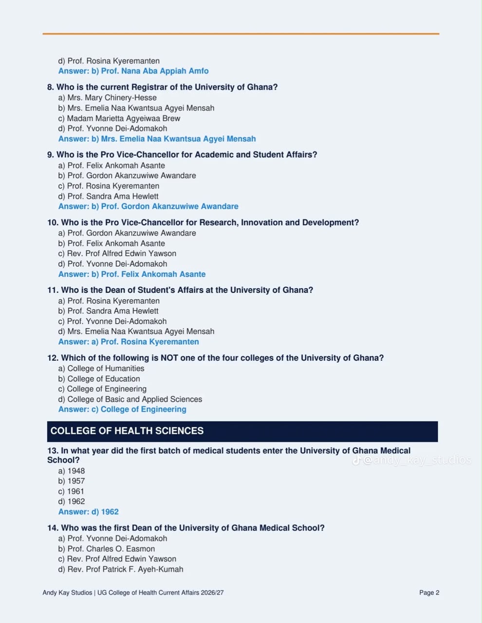 UG Health Entrance Past Question Page 4