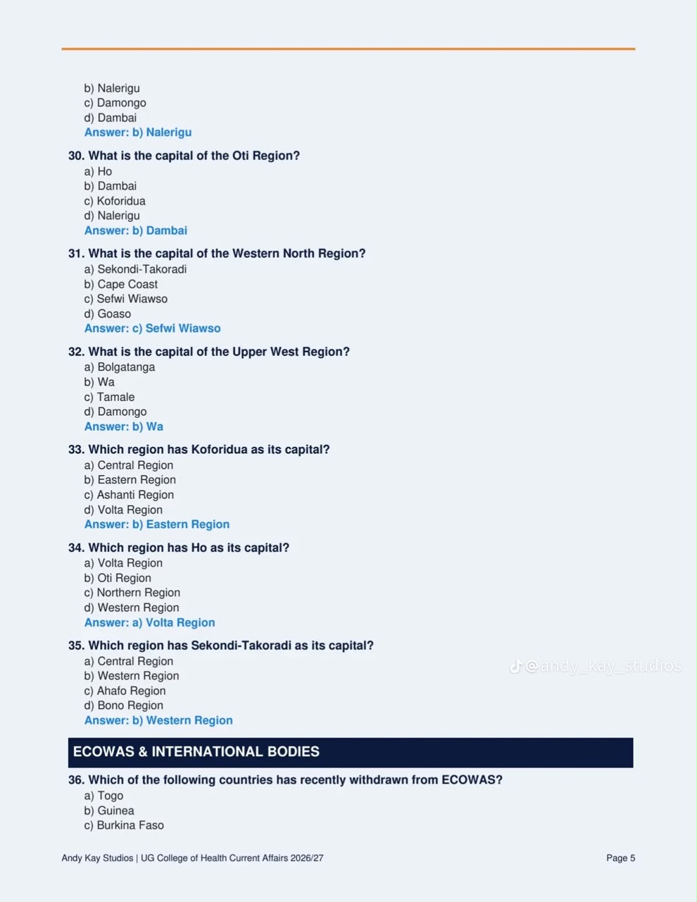 UG Health Entrance Past Question Page 6