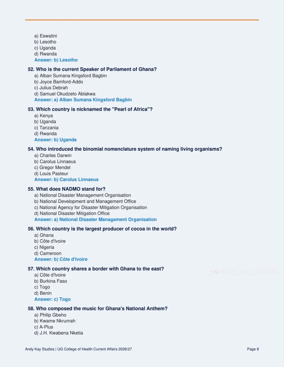 UG Health Entrance Past Question Page 7